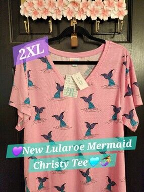 Lularoe Christy T Top Shirt Mermaid Tail Pink 2xl Xxl 2x Plus Essential New